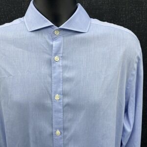 TM Lewin Shirt Mens Large Blue Button Up Dress Shirt Egyptian Cotton 16.5 34.5